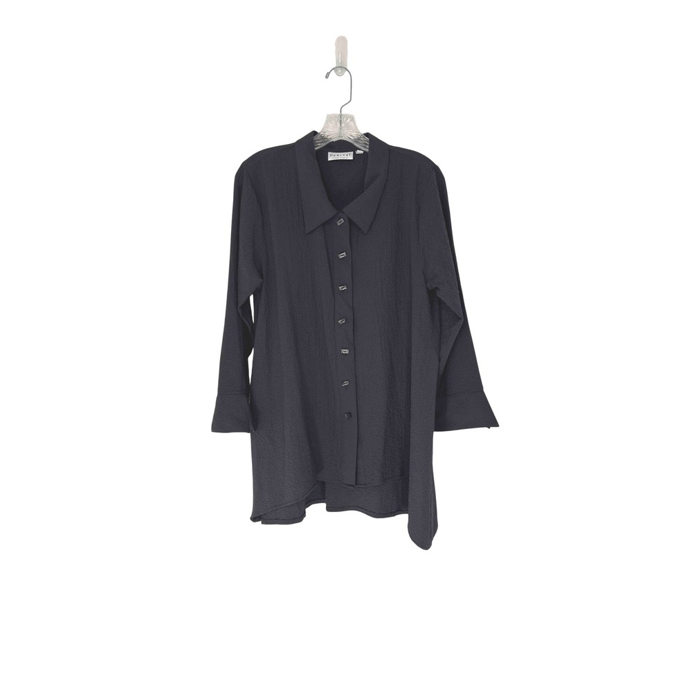Habitat‎ Blouse Black Button Up Artsy Art to Wear Lagenlook Relaxed Basic Medium